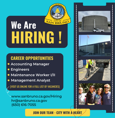 We're Hiring Image of water tank, City Hall, asphalt pour and recreation leader