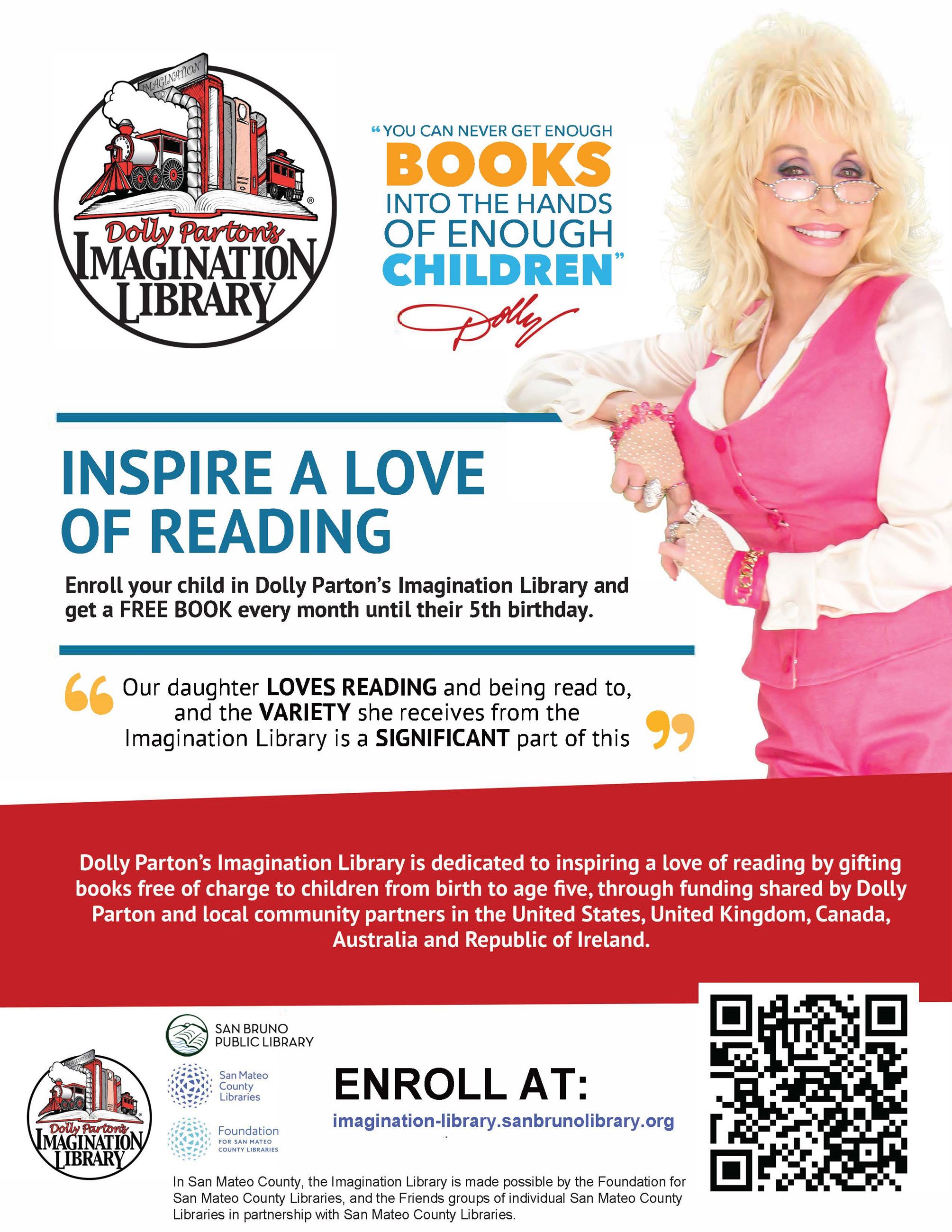 Imagination Library, click link to get a free book every month until 5 years of age.