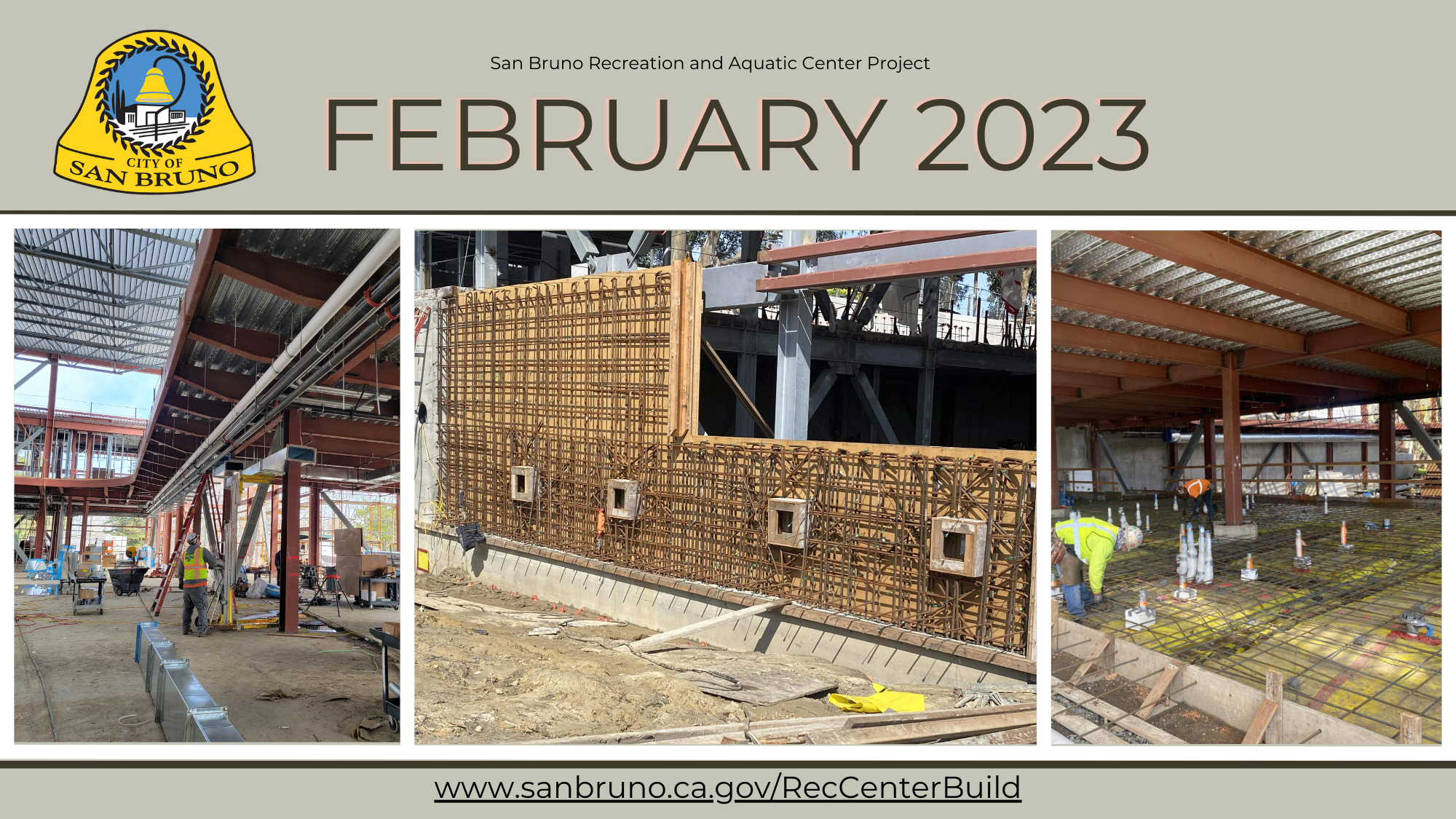 Images of HVAC dust installation, vapor barrier and rebar, and rebar at line 1 concrete wall