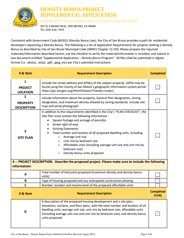 2024 - Density Bonus Supplemental Application